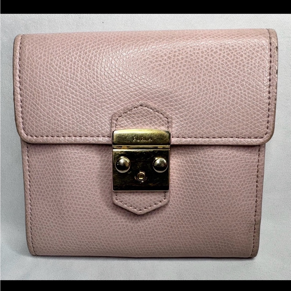 FURLA Pink Leather Compact Wallet with Gold Lock